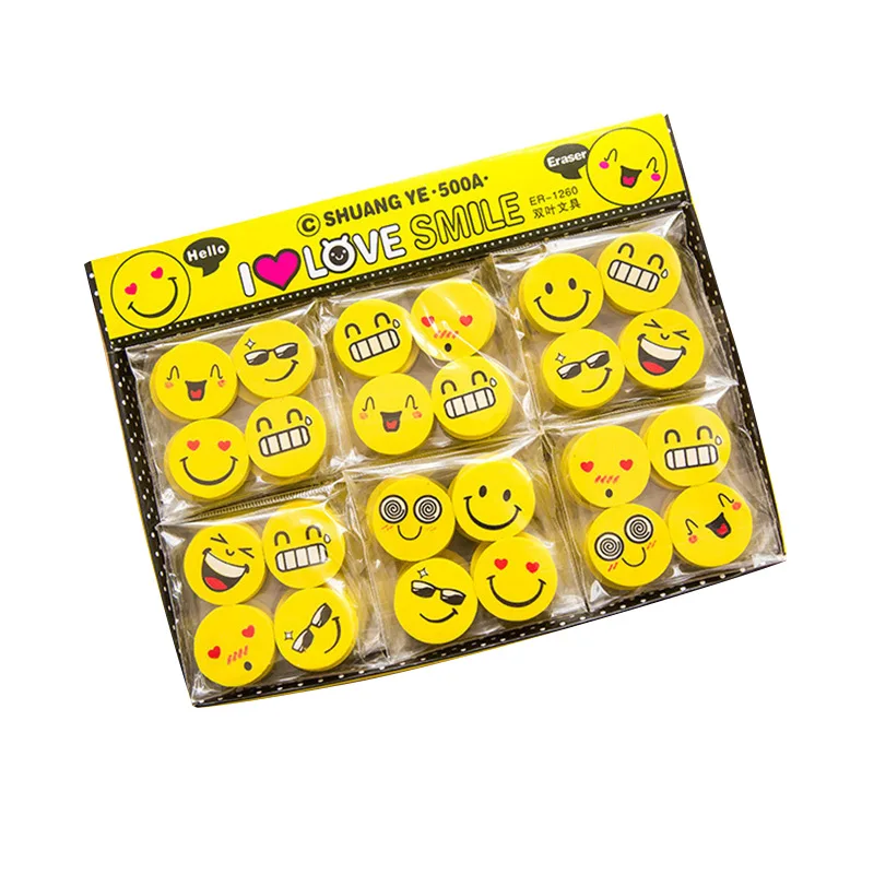 New Yellow Smiley Smile Face Pencil Eraser Novelty Erasers For Kids Cute Rubber Eraser