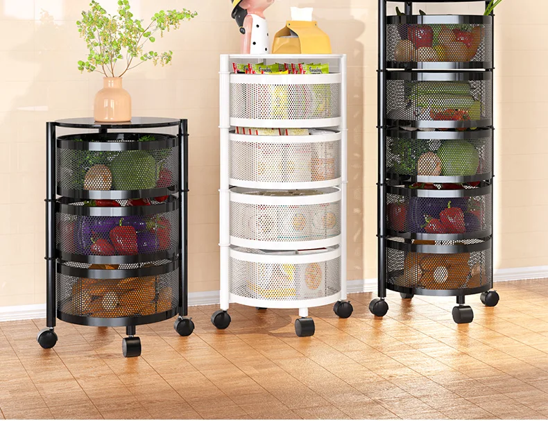 Yuhai Kitchen Storage Rotatable Shelf 3/4/5 Layers Vegetable Or Fruit Storage Rack Metal Multilayer Storage Rack With Wheels