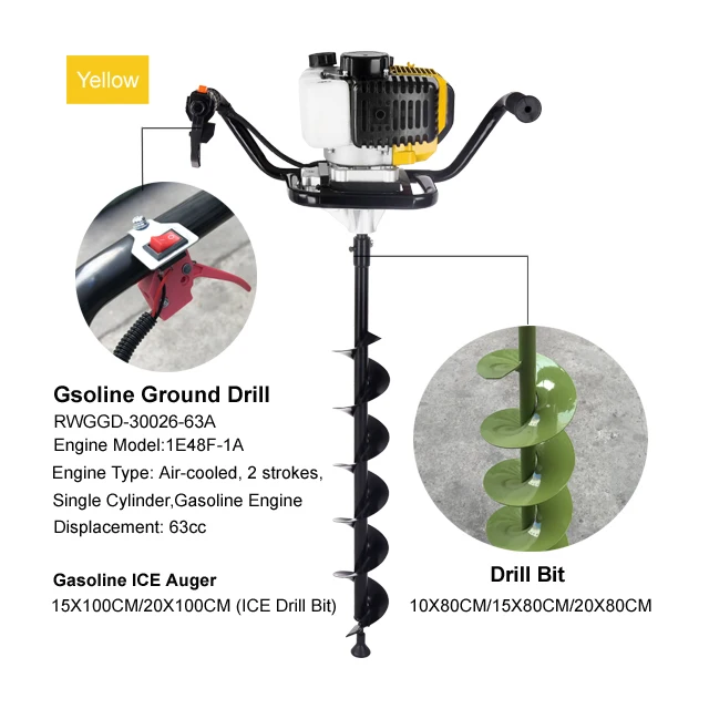 Two Stroke Gasoline Powered Earth Auger Garden Post Hole Digger Tree Planting Machine ICE 52CC,63CC,68CC Petrol Ground drill