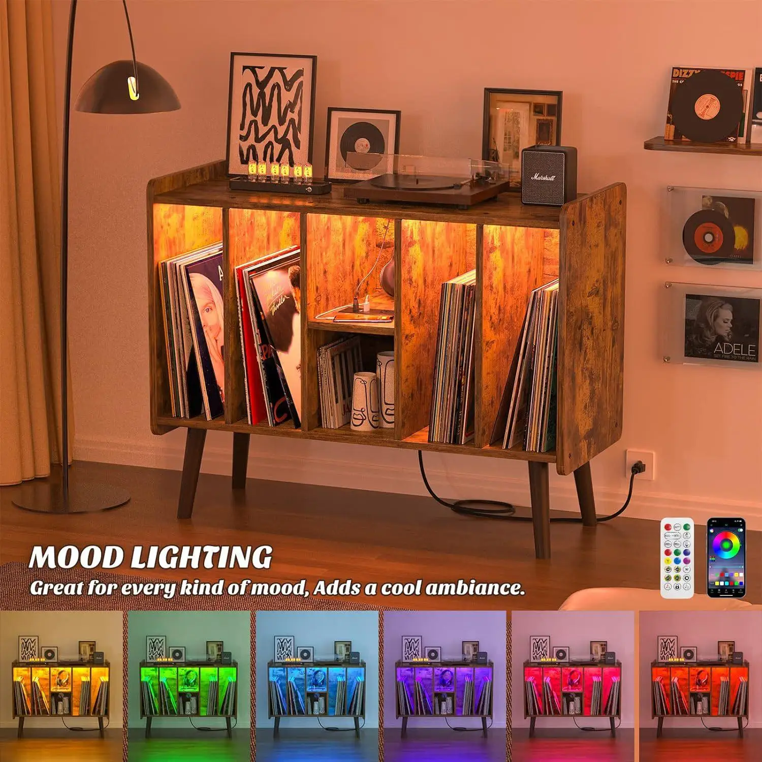 Furniture custom large record rack large capacity storage cabinet with LED lights and power socket