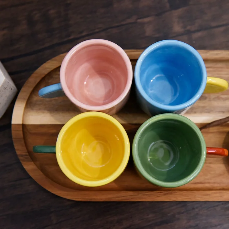 Красочный современный минималистский домашний декор керамические кофейные чашки с полукруглой ручкой