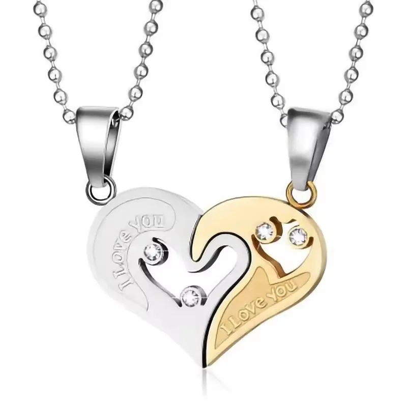 Couple Necklace Pendant Love Hear Matching Two Halves Heart for Lovers Gift Necklace