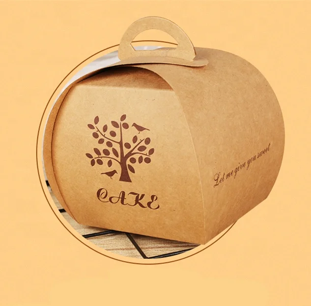 Customized Exquisite Foldable Handle Kraft Paper Cupcake Mousse Cake