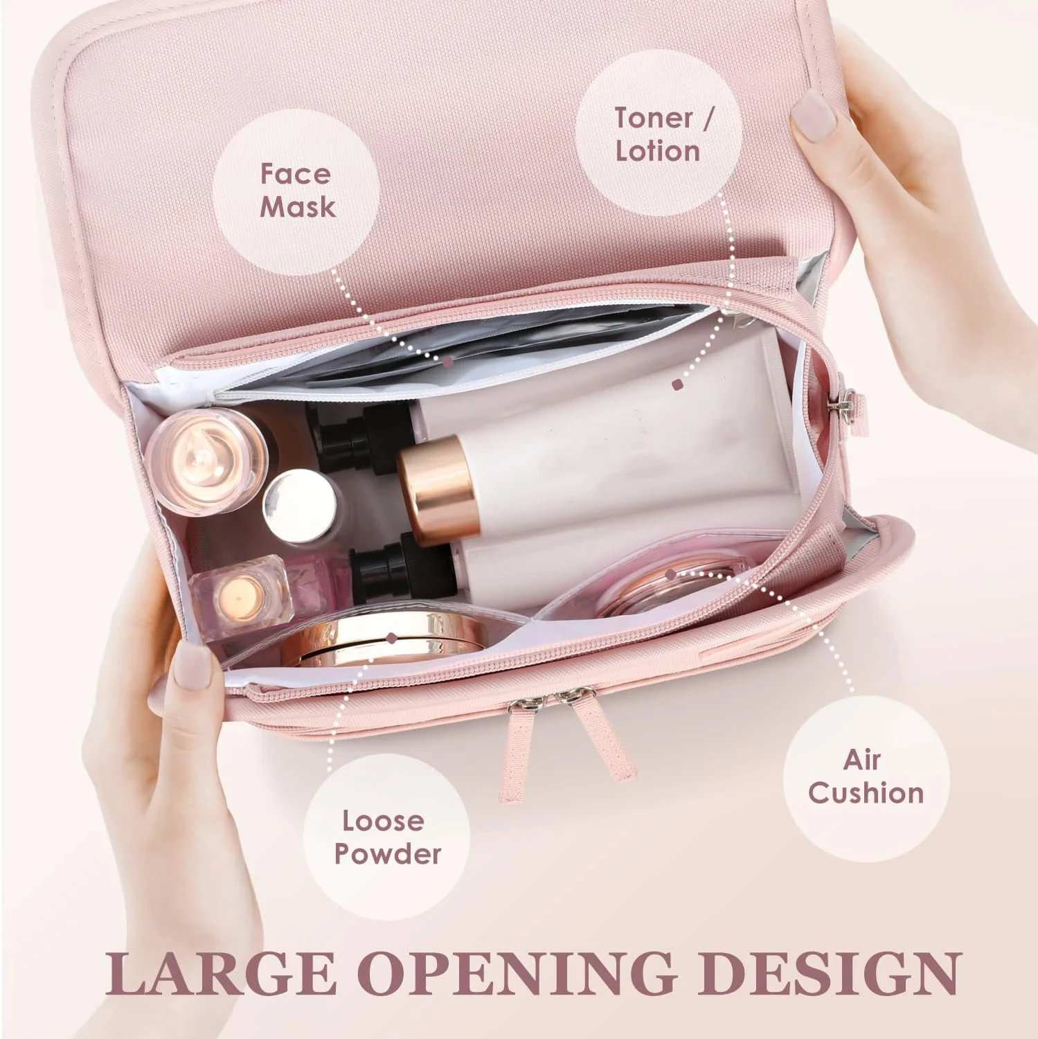 Women and Girls Double Flap Layer Portable Canvas Makeup Case for Storage Fashion Large Leather Travel Bag Cosmetic Organizer
