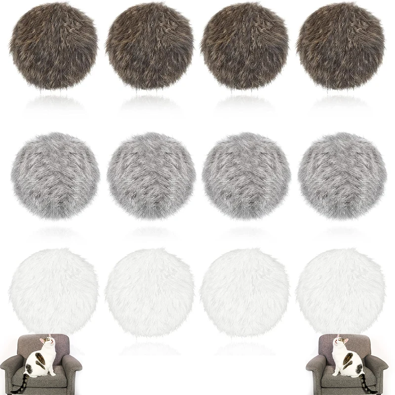 12 Pieces Real Rabbit Fur Pom Pom Cat Toy  for Kitty Pets Kitten Chase Quiet Play, 3 Inches in Diameter