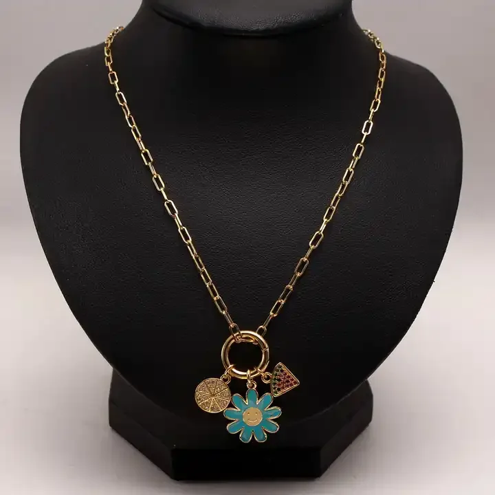 Fashion Cubic Zirconia Flower Pendant Necklace 18K Gold Plated Hiphop Women Collarbone Chain Watermelon Diamond Jewelry Choker