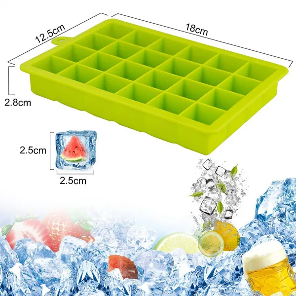 24 Cavity Flexible Stackable Easy Release Food Grade Bpa Free Ice Ball Cube Tray Molds Silicone Ice Cube Tray With Cover