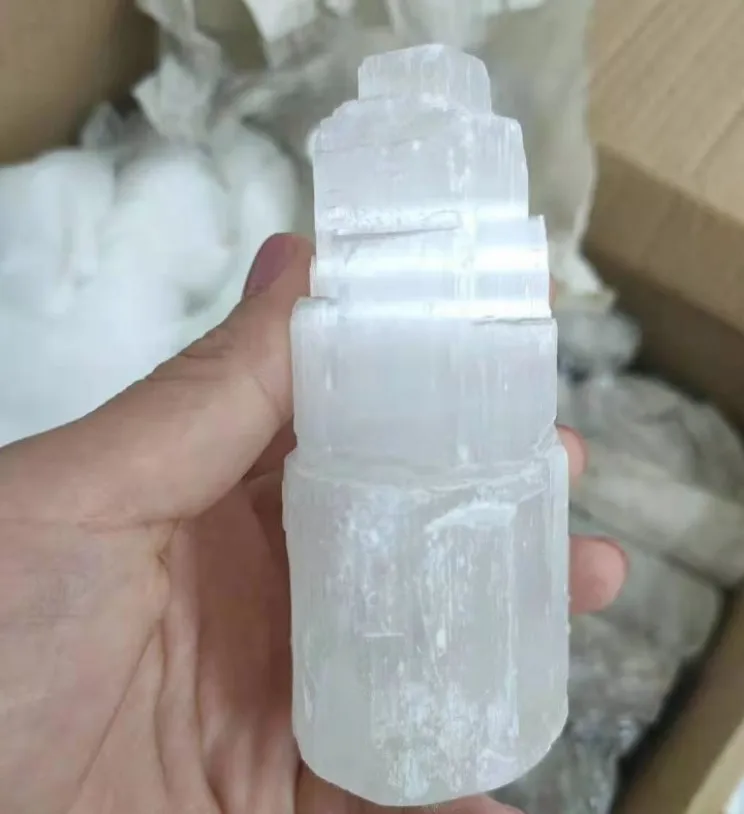 Wholesale natural carved crystal wands crystals healing stones angel aura white selenite towers