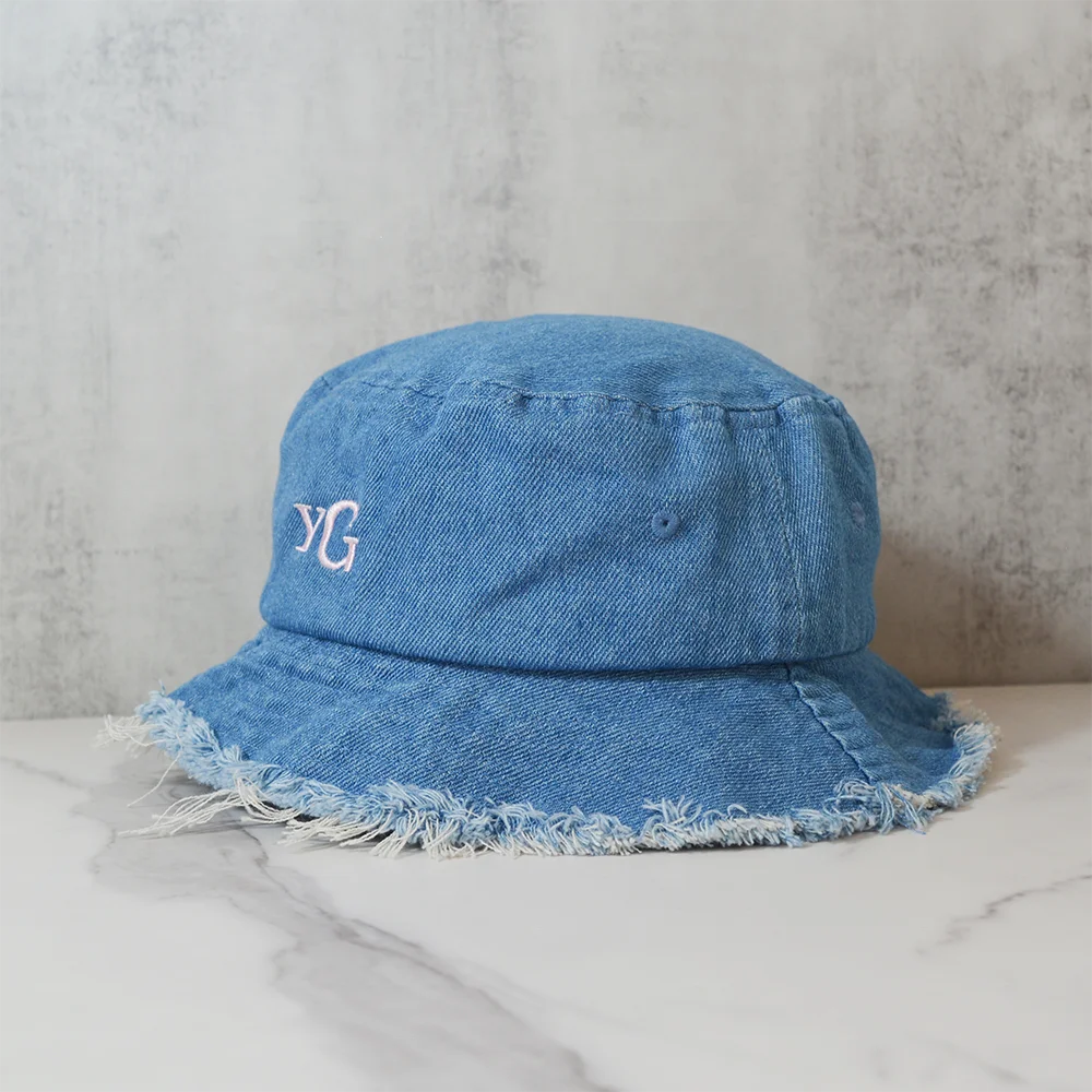 Custom Logo Sun Shade Beach Bucket Hat Plain Summer Cowboy Blue Washed Bucket Hat