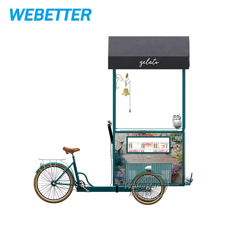 WEBETTER Customizable Food Ice Cream Bike Gelato Carts Coffee Trailers Vending Trolley Commercial Bicycle Icecream Cart