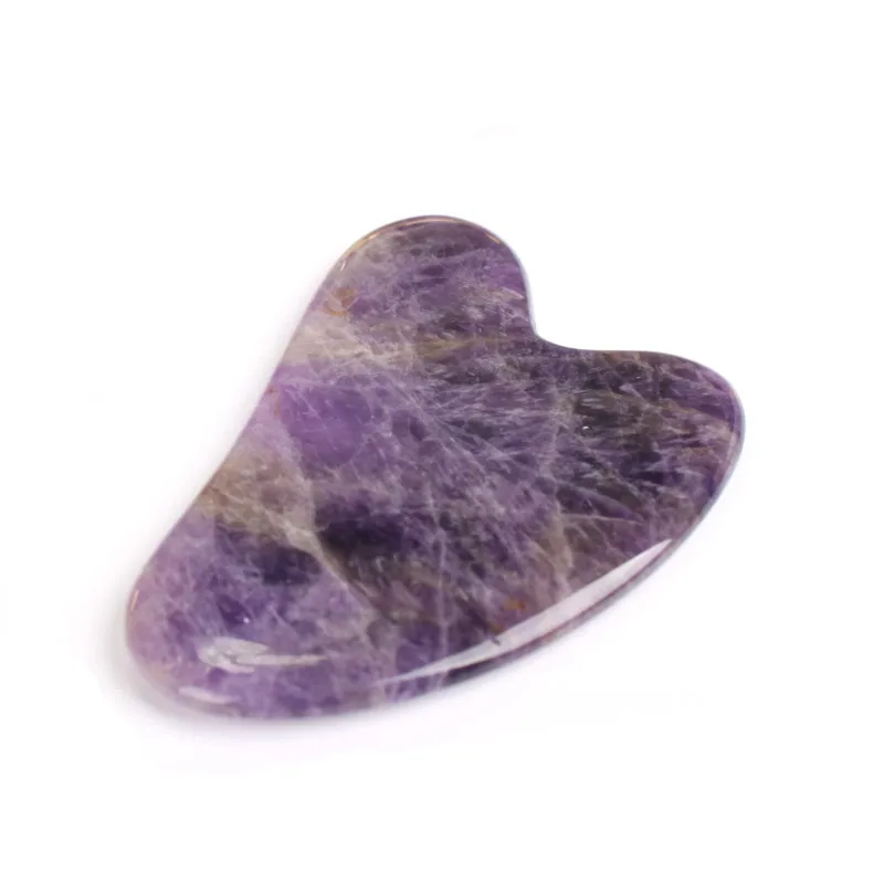 100% real natural massage heart amethyst gua sha stone