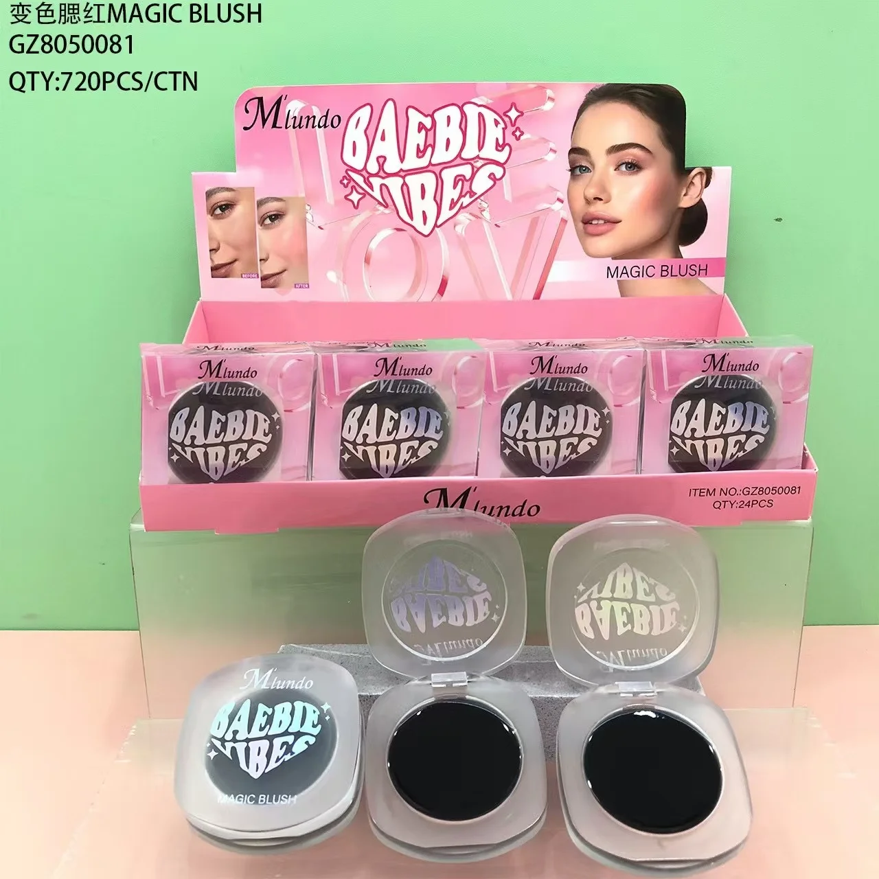 Mlundo Temperature change powder blusher black transparent crystal color change magic natural nude makeup lip and cheek dual-use