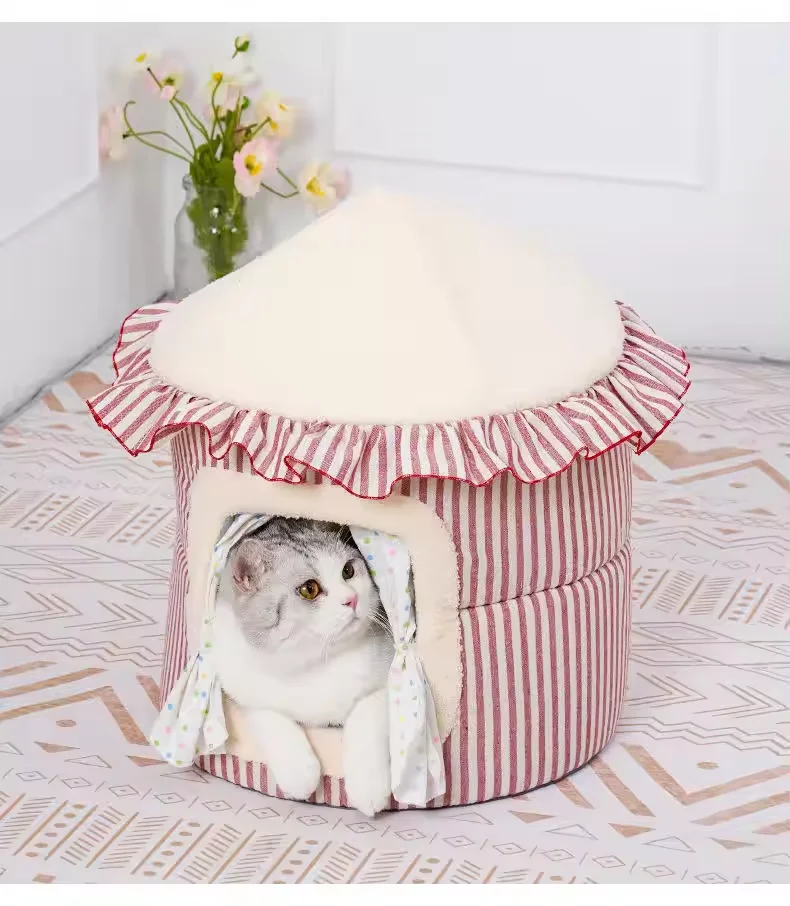 Washable Winter Creative Clown Yurt Slippers Shaped Warm Cat Nest Cat Castle Bed Cute Cartoon Pet House