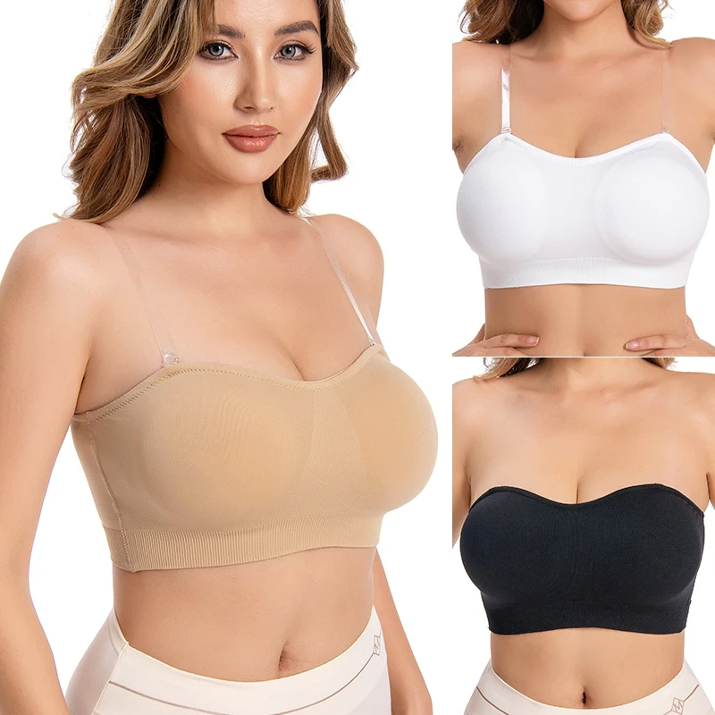 mature women xl big breast bras Non-Slip No Wire Chest Plus Invisible Strapless Top One-Piece Fixed Cup Silicone Push-Up