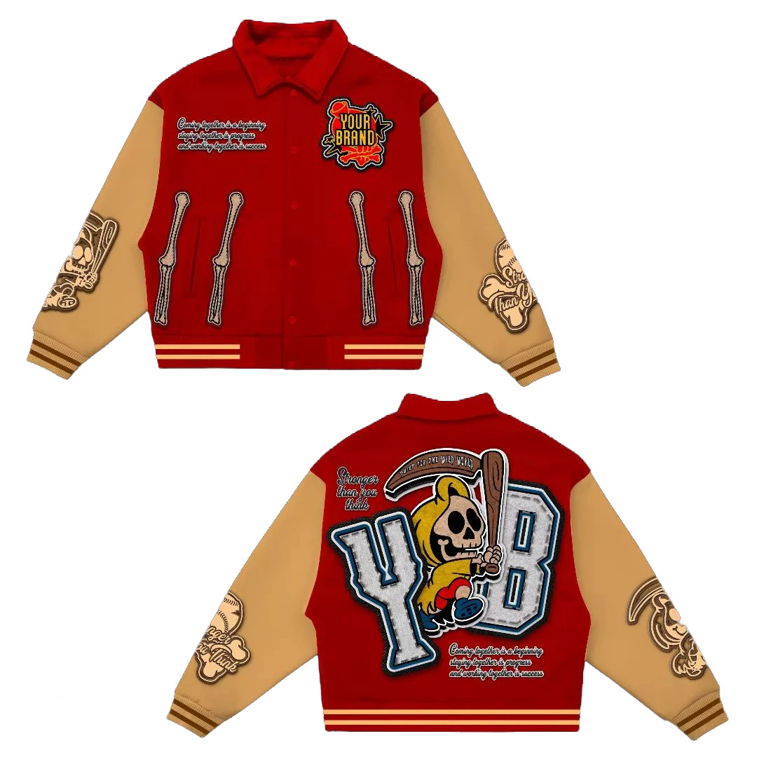 Custom Streetwear Vintage Casual Polar Fleece  Fashion Baseball Letterman Red Varsity Jacket Unisex