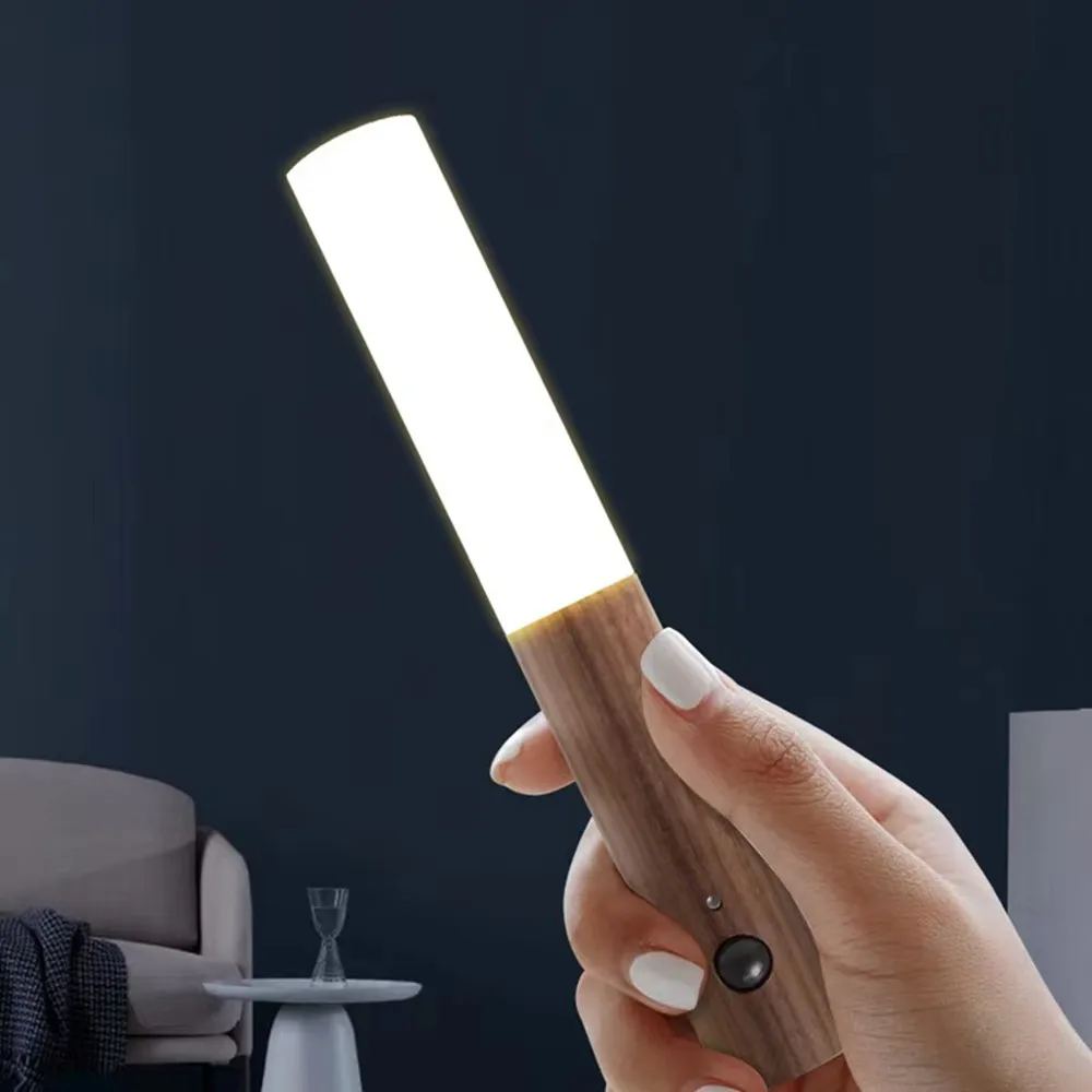 Sensor Control Rechargeable Wooden Wall Lamp Portable Induction Lamps for Bedroom