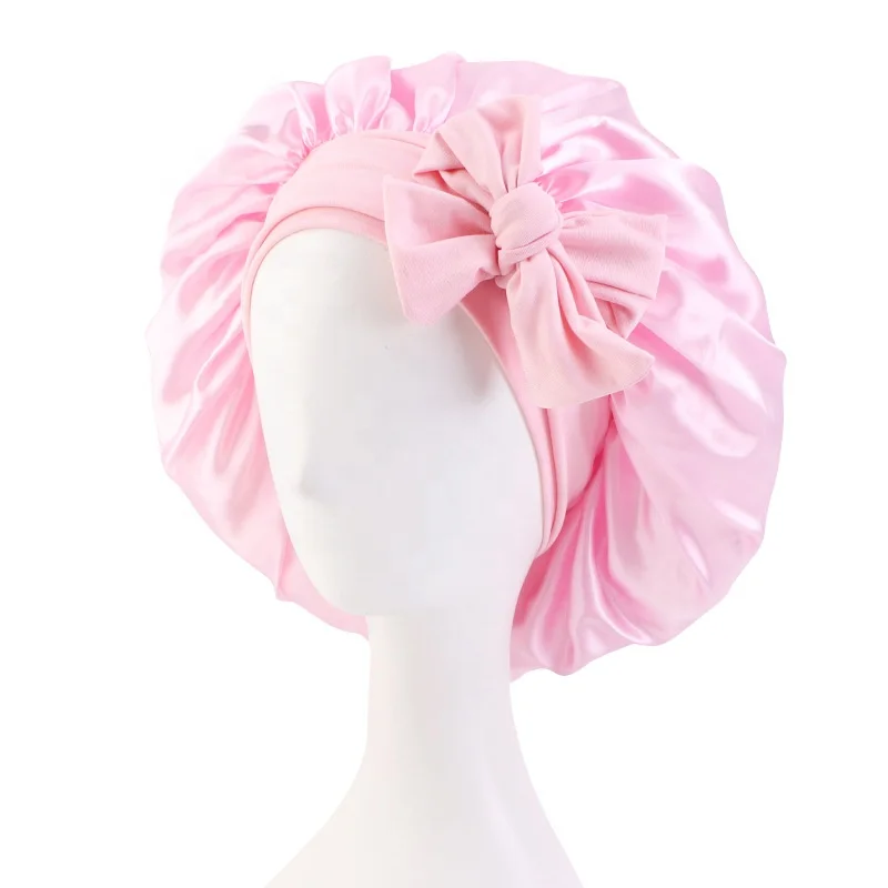 Low MOQ Solid Colors Hair Night Sleep Hat Elastic Wide Band Satin Bonnets for Women Curly Hair Care