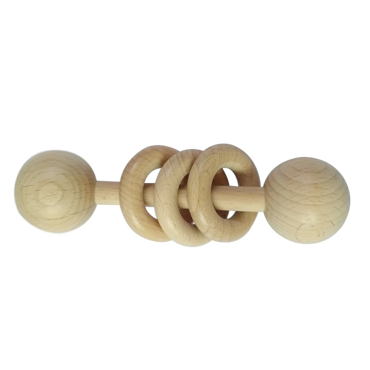 Custom natural beech wood  baby teether rattle toys for babies