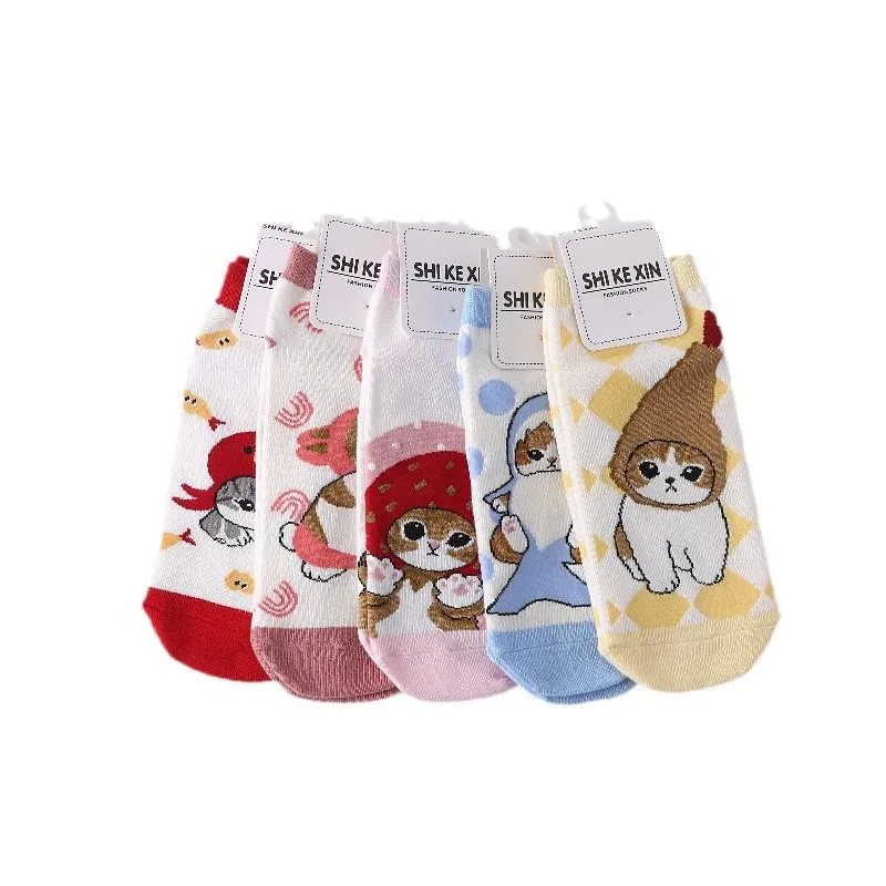 DHF1197 New arrival cute cartoon women mofusand socks kawaii shark cat free size female cotton socks wholesale