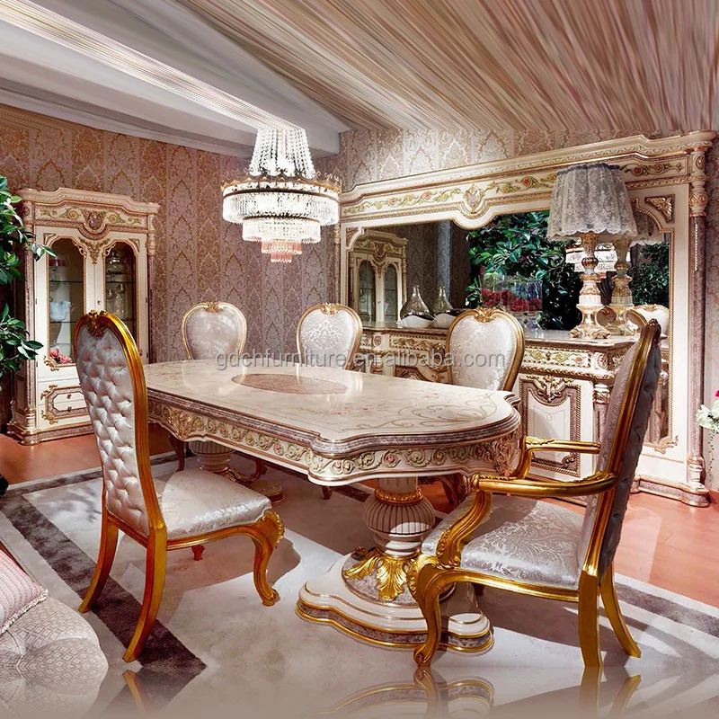 Baroque Antique Style Hot Sale Elegant Luxury Furniture Solid Wood Carved Dining Table