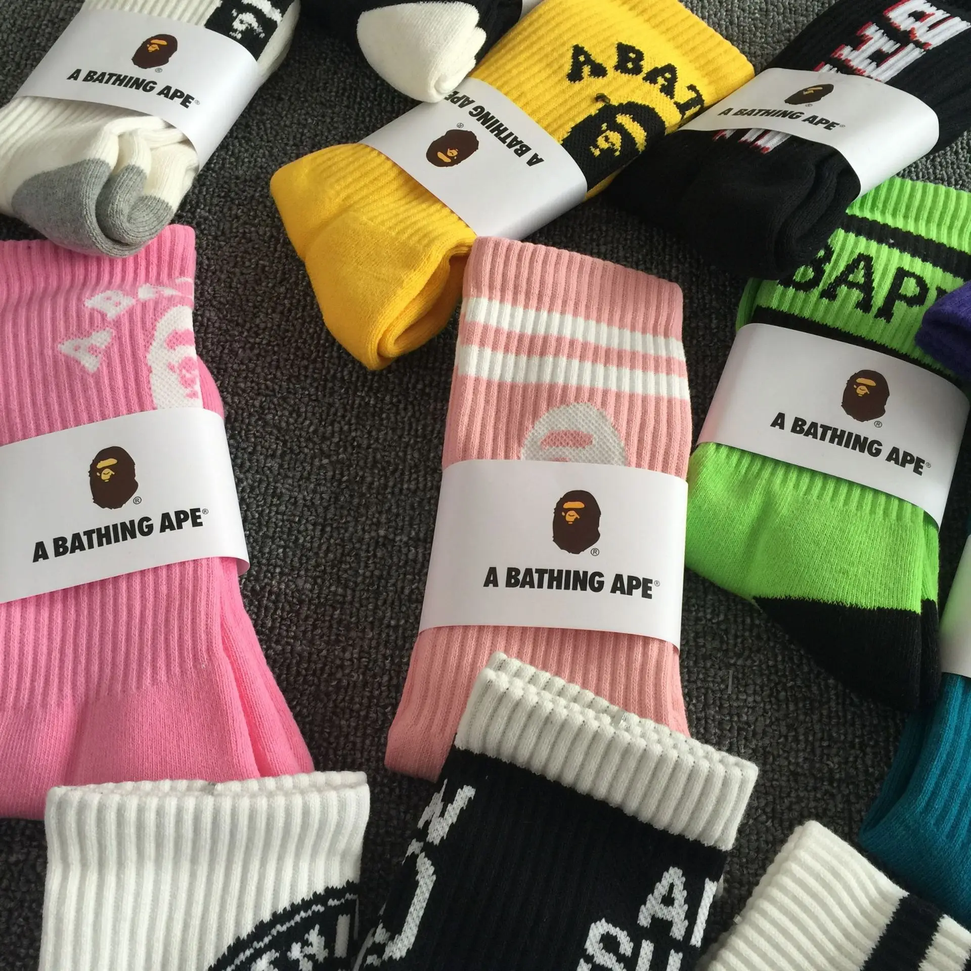 Wholesale High Quality Unisex Casual Cotton Bapees Crew Ape Socks Bulk Designer Sports Socks for Men
