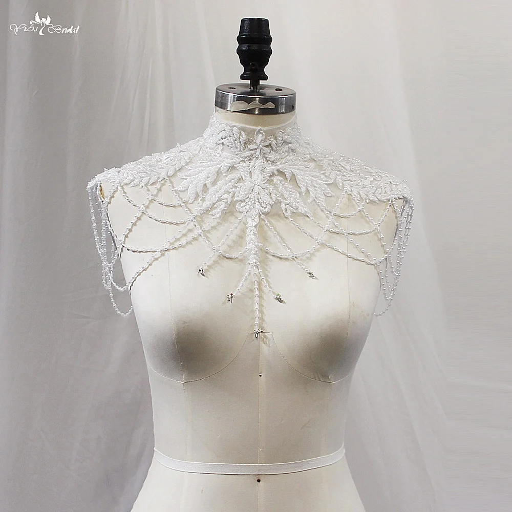 LZP617 Real Pictures Ivory Lace High Neck Wedding Jackets Ladies Heavy Beaded Bolero Women Wedding Accessories