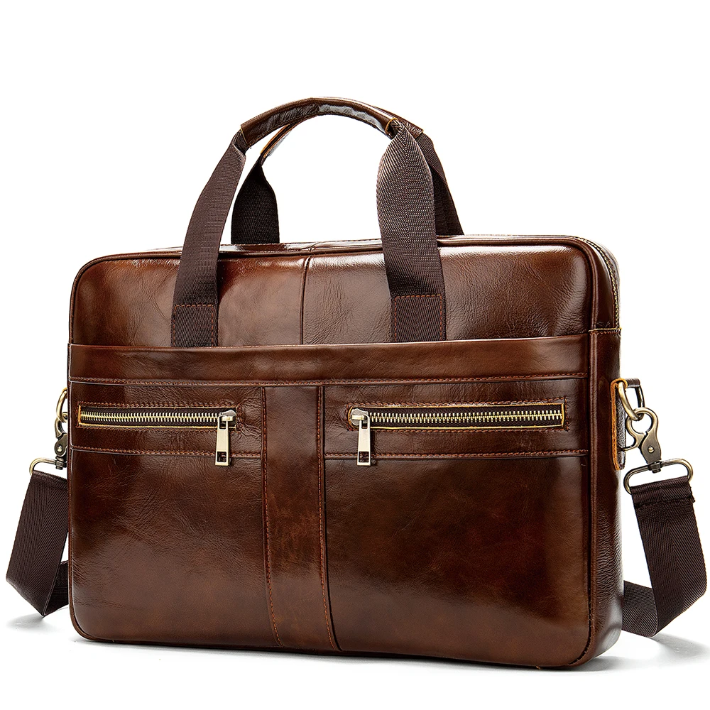Instock Waterproof Business Office Men Sling Computer Bags Brown Laptop Bag Genuine Leather