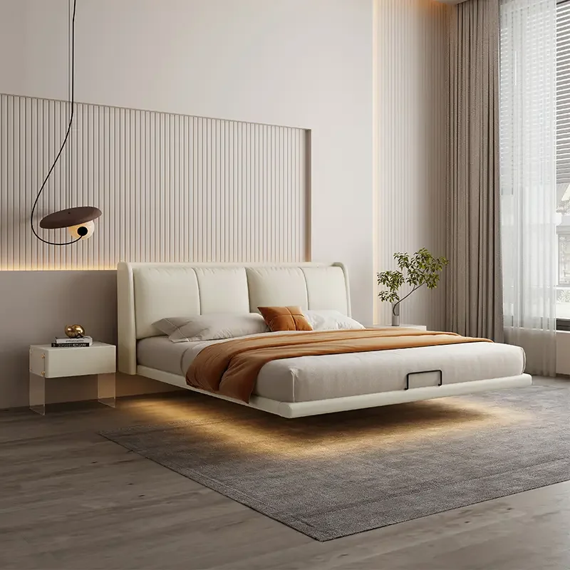 2024 new product launch Luxury king size bed frame modern up-holstered beds bedroom furniture floating bed frame