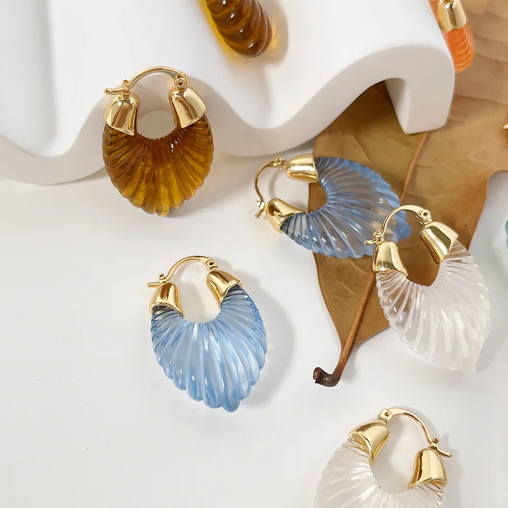 Luxury Women Fine Jewelry 5 Colors Resin Acrylic U Shape Chunky Square C Hoop 18K Gold Plated Earrings