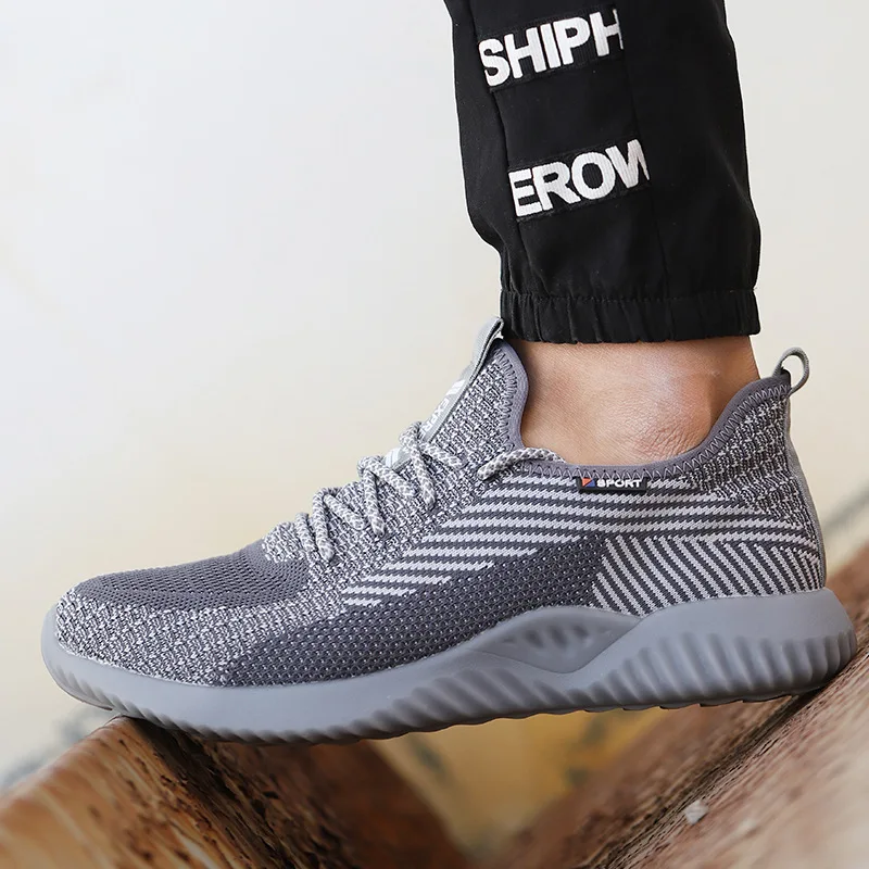 Summer Unisex Breathable Flying Woven comfortable men shoes Lightweight Non-slip Steel Toe Industrial Work Men Safety Shoes