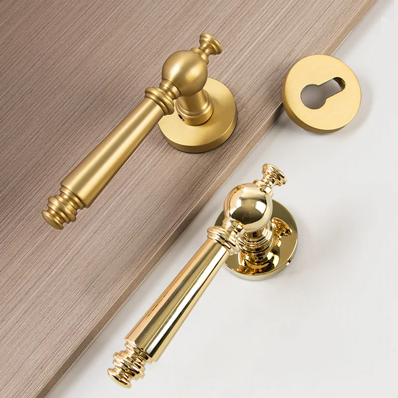 French retro pure copper bedroom silent door lock luxury design brass door handle