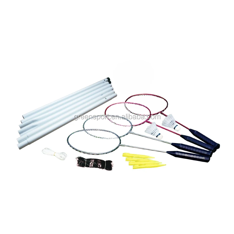 Portable METAL badminton set includes badminton racket wholesale badminton nets with poles