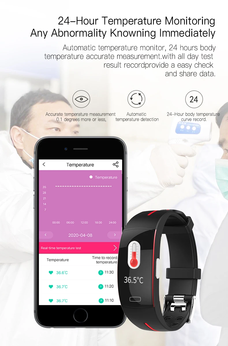 Smart Bracelet PPG ECG HRV Heart Rate Blood Oxygen Temperature Monitor Color Screen Smart Wristband