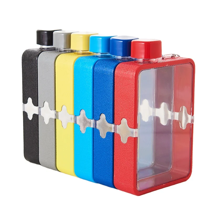 Promotional business gifts 380ML A5 Notebook Flat square Water Bottle BPA Free clear Plastic water bottle with Custom logo