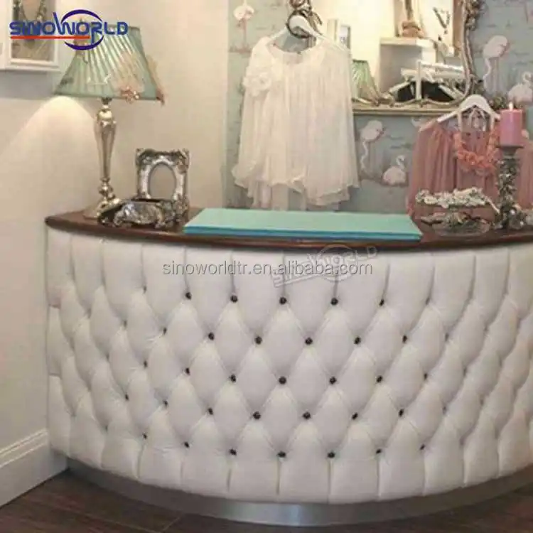
cheap wholesale modern wood white beauty salon SPA furniture counter table reception desk 