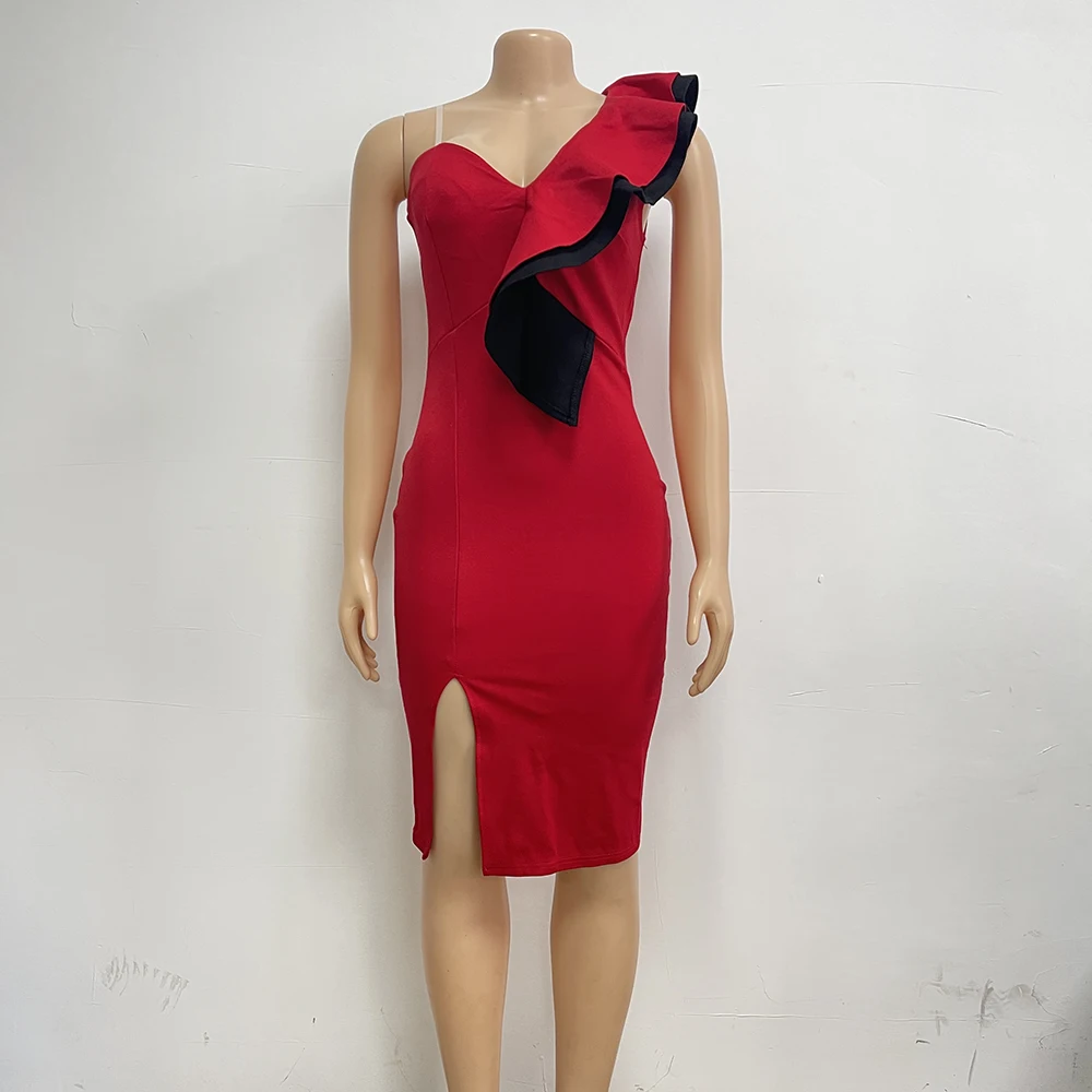 Women Fashion Party Evening Party Ruffle Dress One Shoulder Elegant Dresses 2023 Ladies Dress