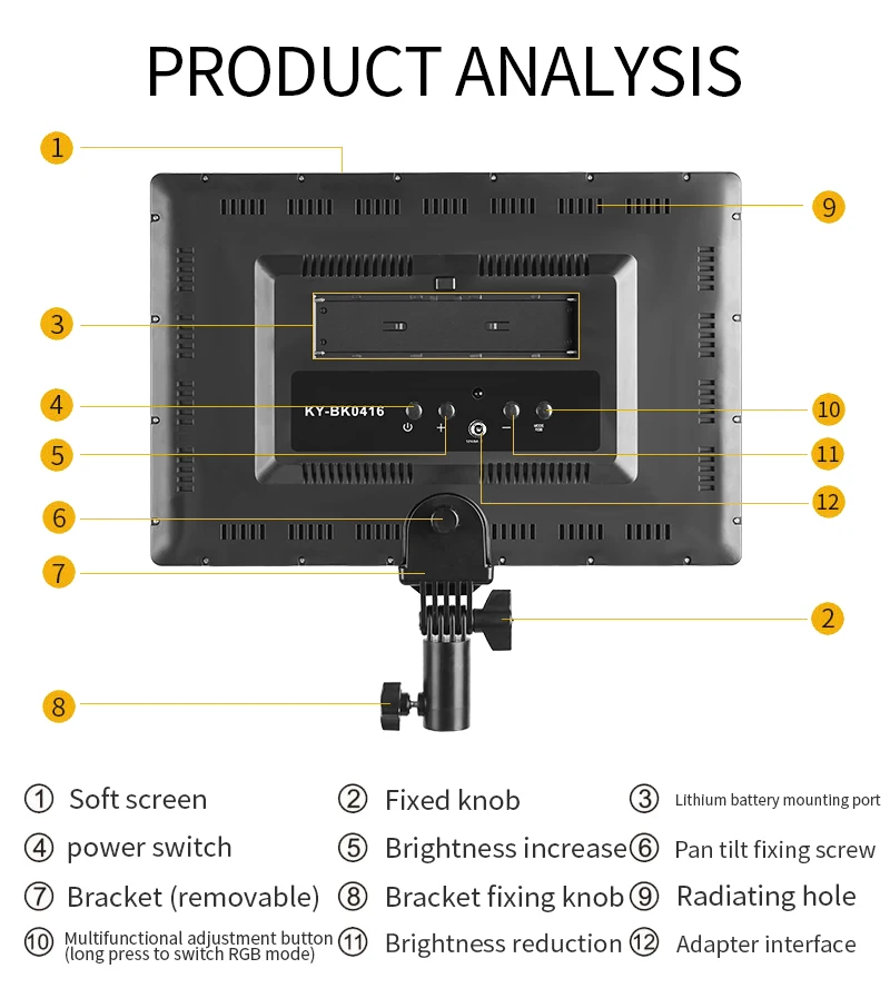 Photographic Equipment 48w Rgb 14cin Led Studio Fill Light For Photo Video Film Shooting