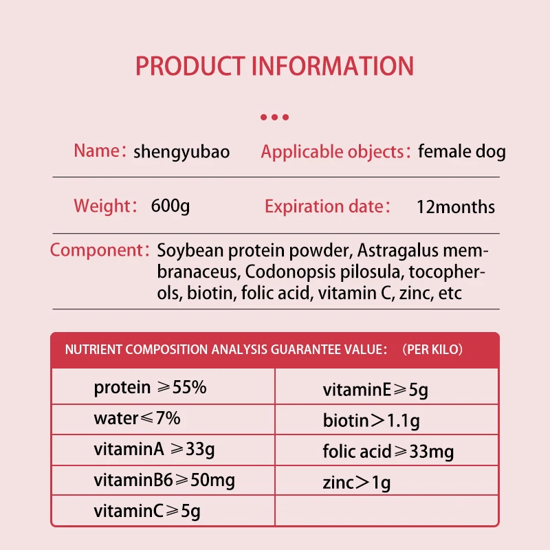 shengyubao supplemental nutrition for female dog improve canine estrus kennel veterinary nutrition vitamin plant protein