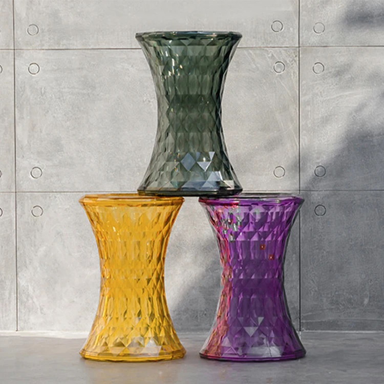 Cheap Modern Transparent Hourglass Shape Round Crystal Plastic Stool