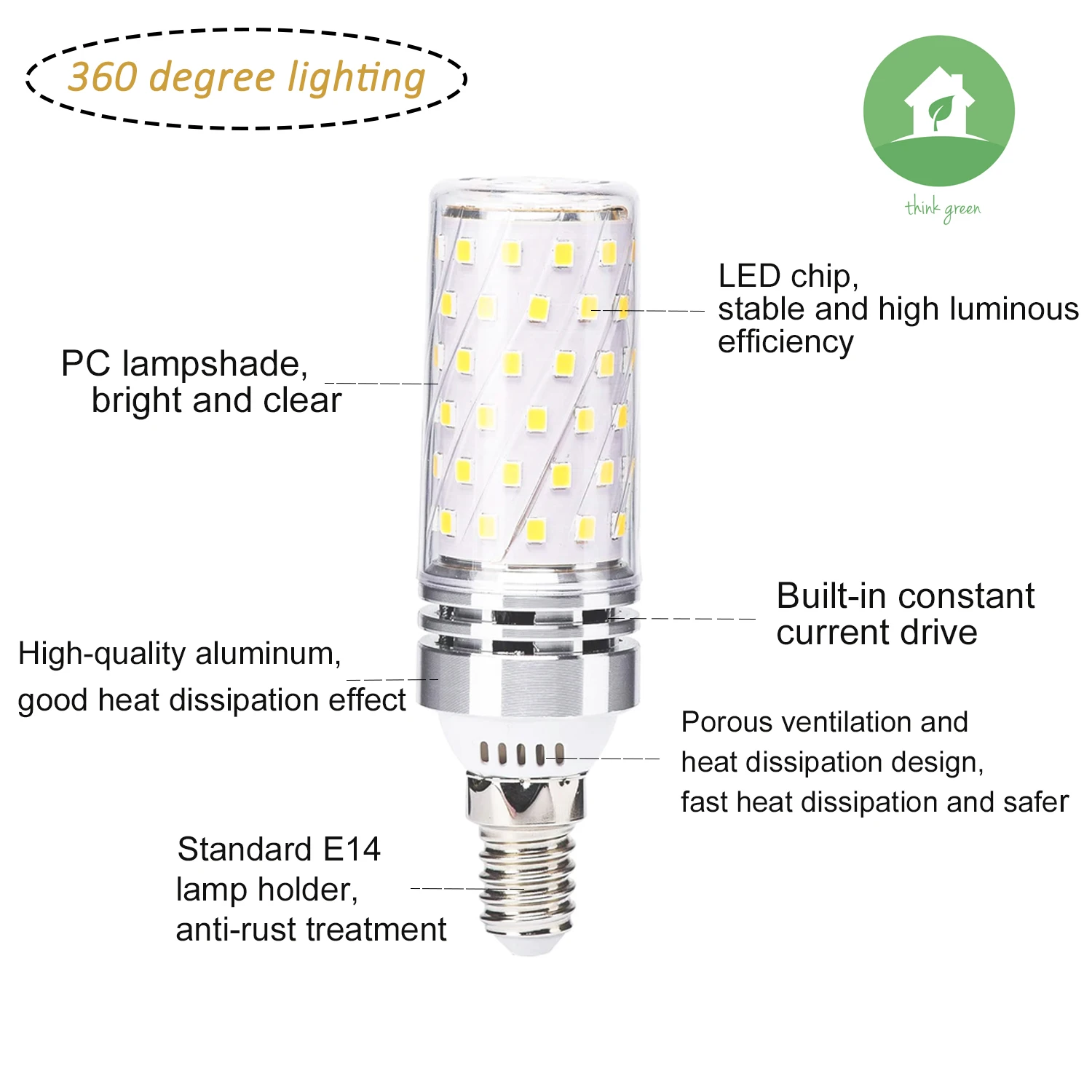 Hot E14 LED Corn Bulb 12W Small Edison Screw LED Light Bulbs 100w Equivalent LED E14 Light