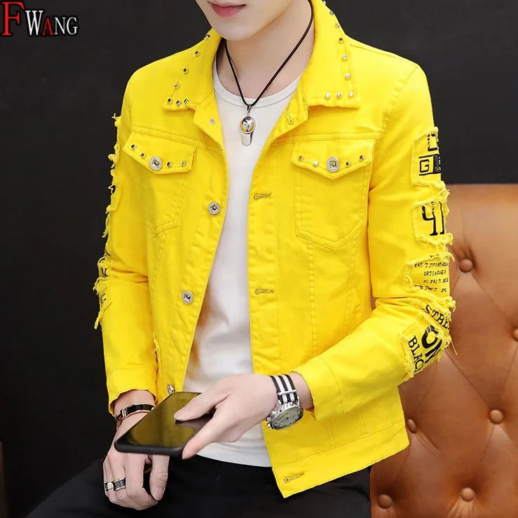 SKYKINGDOM Wholesales Fashion Streetwear Jeans Blazer Jacket Men Rivet Motorcycle Coat Hip Hop Patchwork denim Jean Jackets