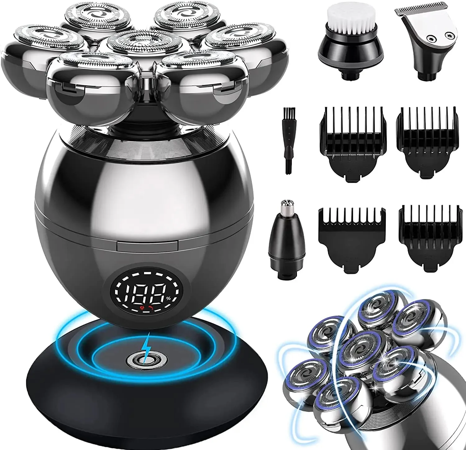 7D Detachable Floating Rechargeable Men Beard Trimmer  Skull Electric Razor For Men head Shaver