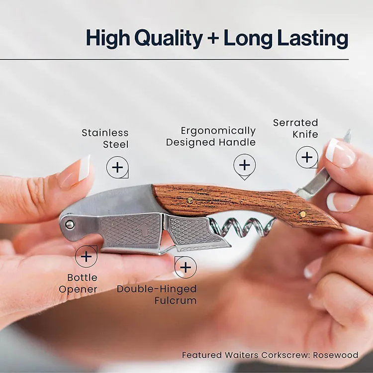 Custom Cork Screw Rosewood Wine Bottle Waiters Stainless Steel Corkscrew Wine Opener