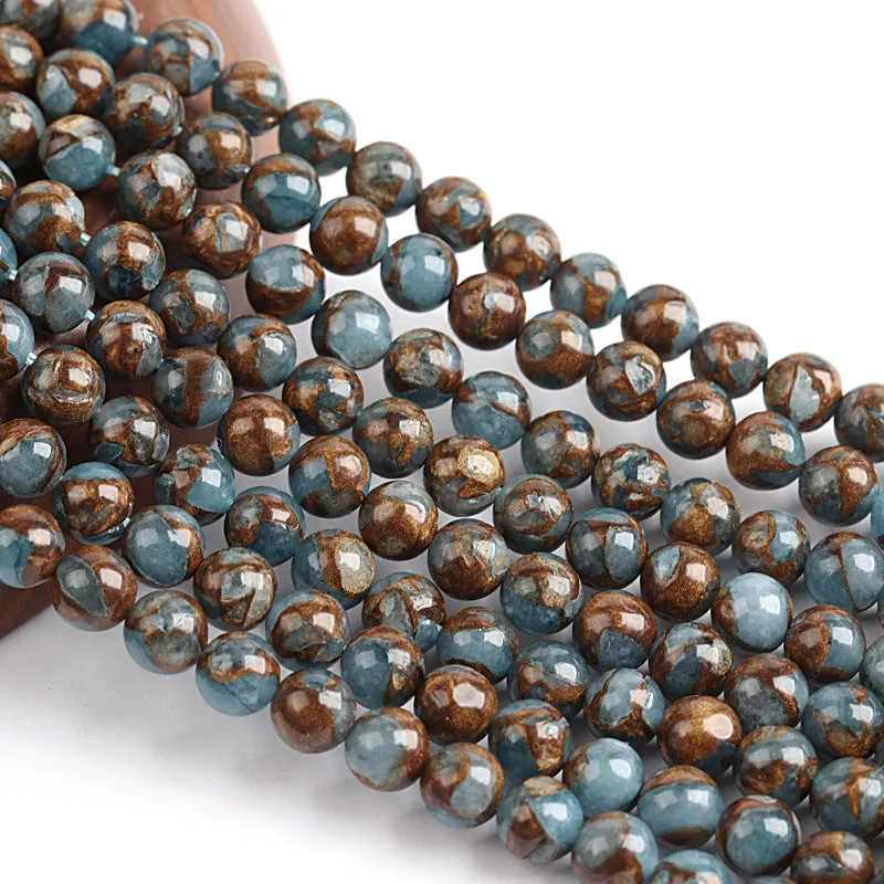 
6 8 10 12MM Natural Light blue Gold colored Nepal Stone Beads Loose Beads For Jewelry Making DIY Bracelet Necklace 
