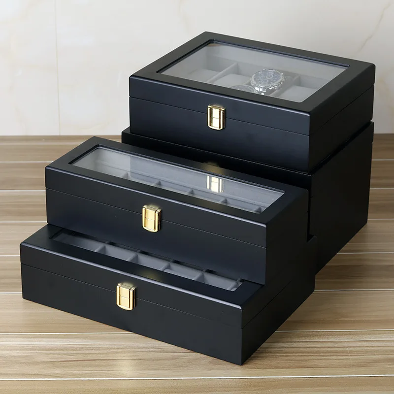 6 10 12 20 Slots Luxury wooden black Watch Storage Box Watch Display case black Wooden Watch Box