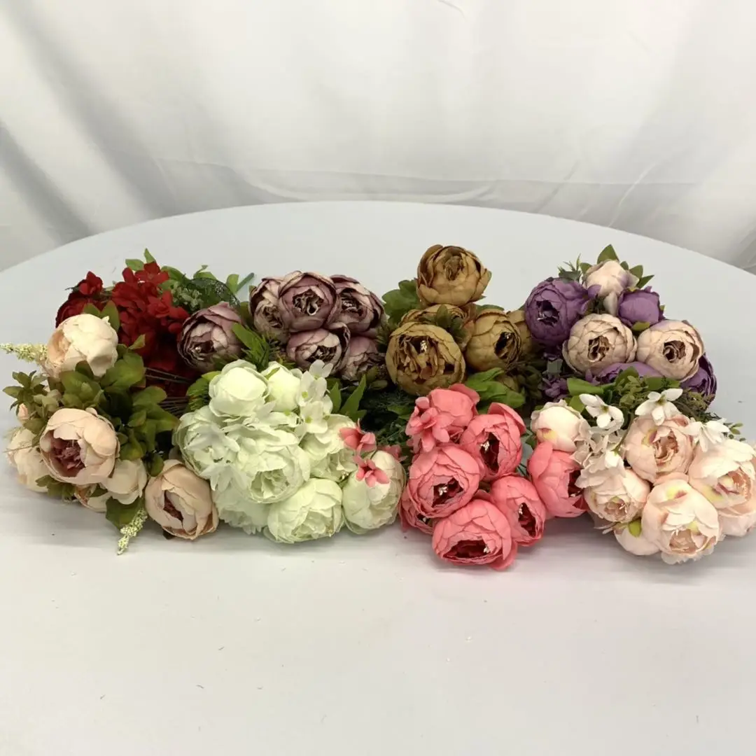 Wholesale Vintage Artificial Peony Flowers Plastic Silk Flowers for Wedding Home Bouquet Decoration Lifelike Artificial Peony
