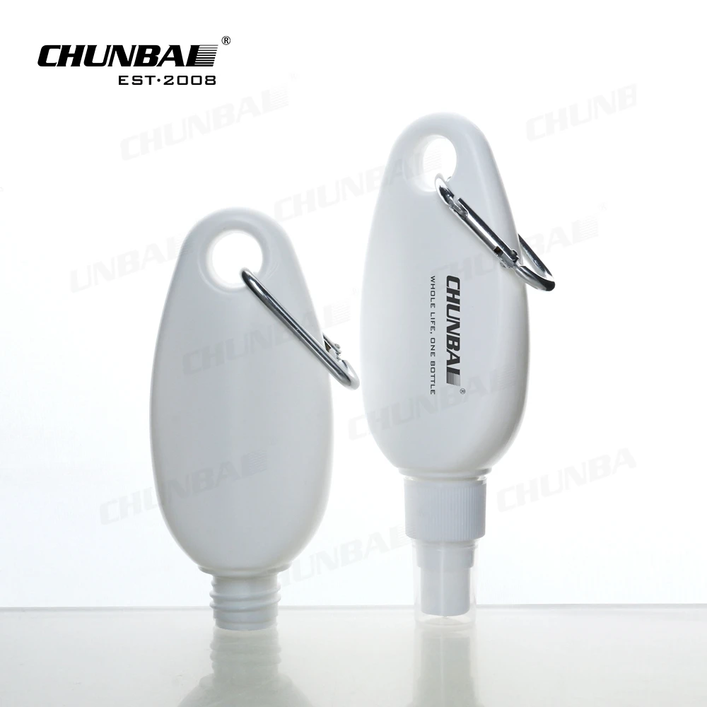 Factory Outlets 30ml Travel Size Egg Shape Bag Chain Empty Custom BB Cream Lotion Sunscreen Hanger Plastic Bottle With Carabiner