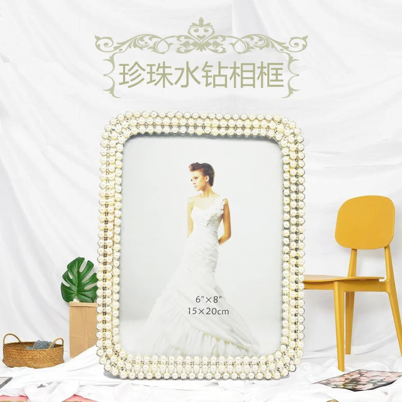 Hot sale metal photo frames pearl luxury decoration for home