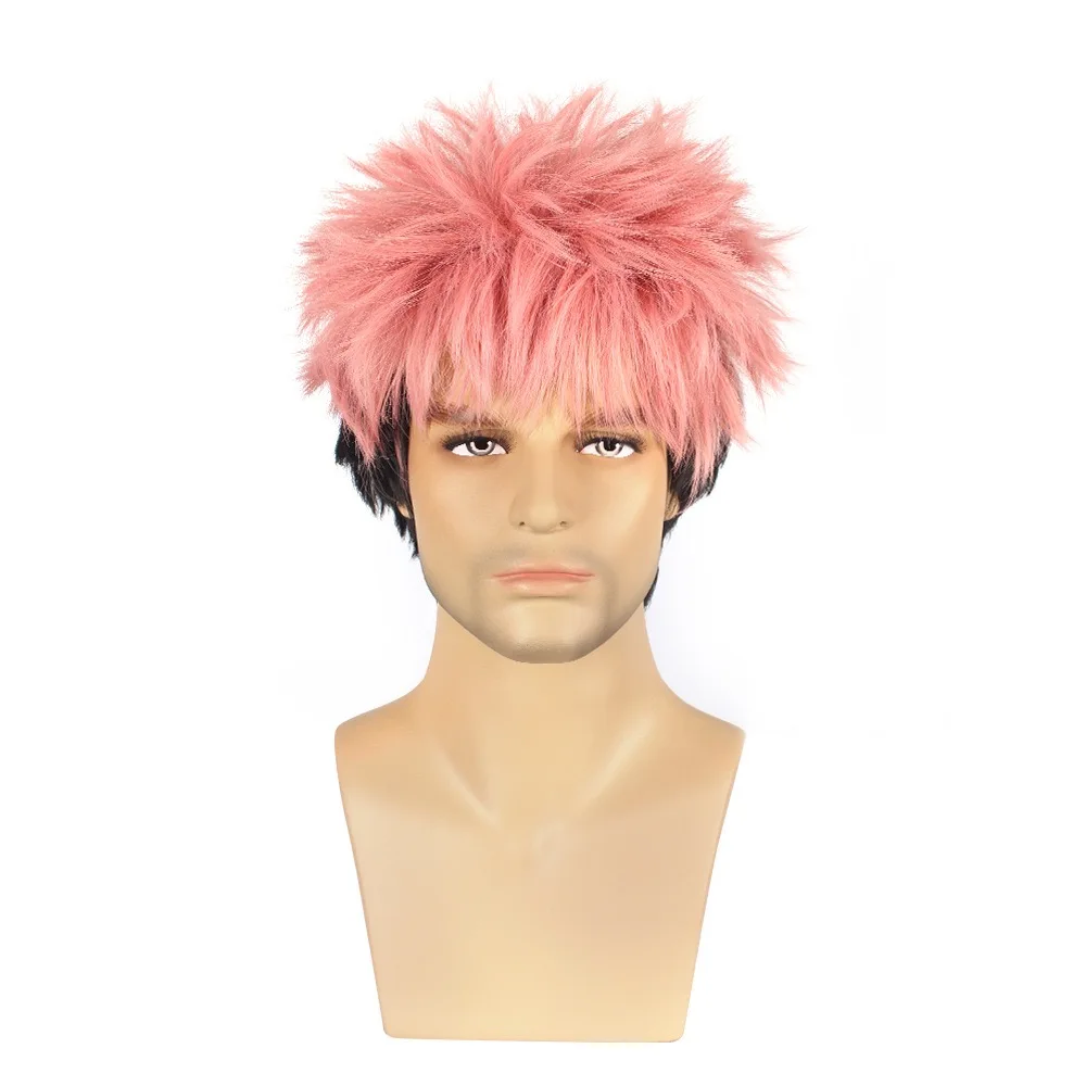 Itadori Yuji Pink Black Anime Wig Boys Short Pink Mens Cosplay Wig Heat Resistant Synthetic Halloween Costume Wig