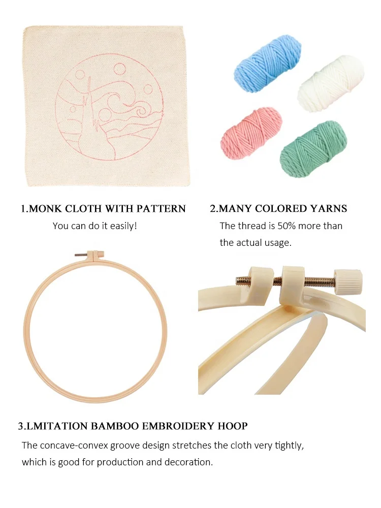 Popular DIY Art & Collectible Use and Textile Fabric Home Decor punch needle diy kit embroidery set